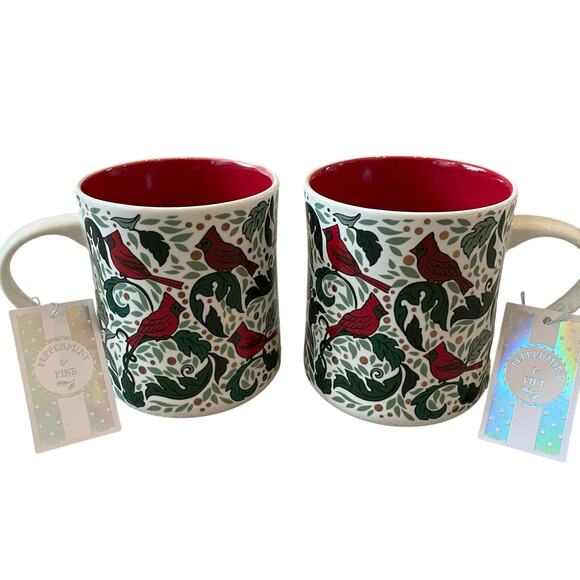 Peppermint & Pine Christmas Red Cardinal Coffee Mug Winter Tea Cup Set of 2 NEW - Picture 8 of 15